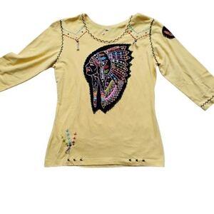 NEW Embroidered Shirt Yellow size medium Long Sleeve Boho